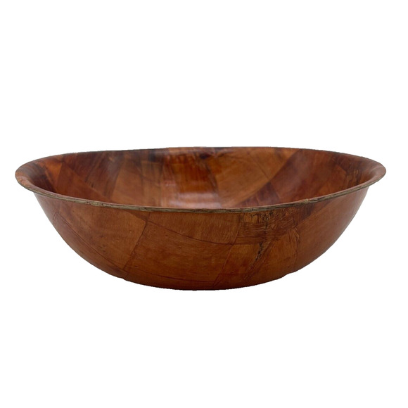 Woven Wood Salad Fruit Rustic Bread Bowl Serving Dish 9.75" Retro Decorative - Picture 5 of 9
